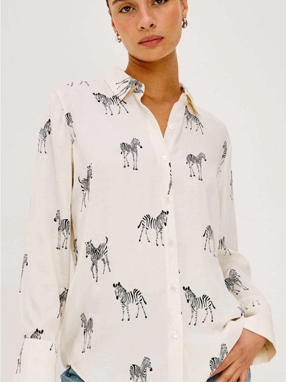 Zebra Print Button-Down Shirt - White with Black Zebras NWT